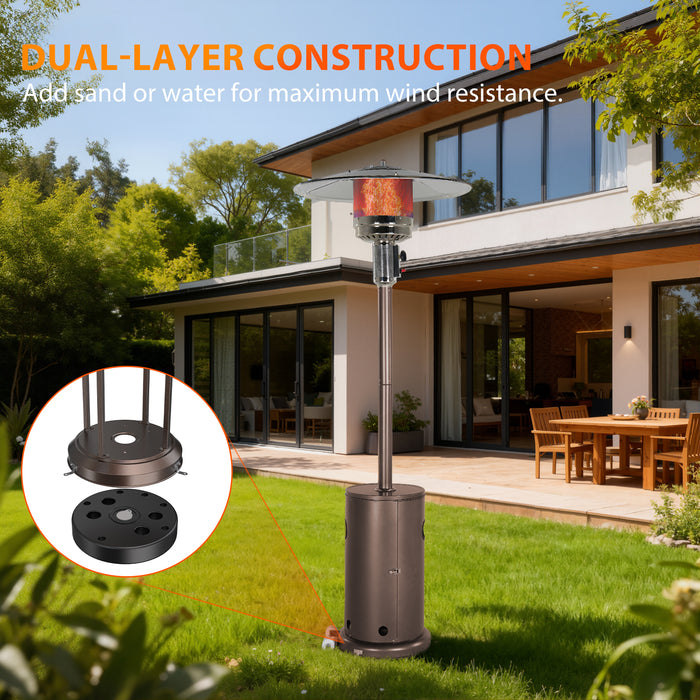 Sybels 48,000 BTU Outdoor Propane Patio Heater with Sand Base & Wheels, Auto Safety Shut-Off, Double-Layer Stainless Steel for Backyard, Deck, Garden