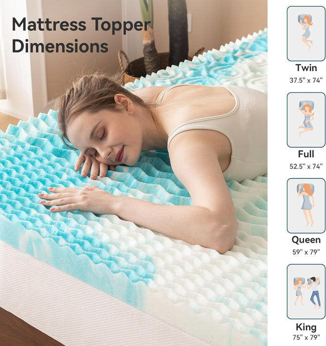 Simenmax 4 Inch TWIN Mattress Topper, Gel-Infused Memory Foam with 5-Zone Pressure Relief, CertiPUR-US Certified Bed Topper for Cool Sleep & Back Support, Blue