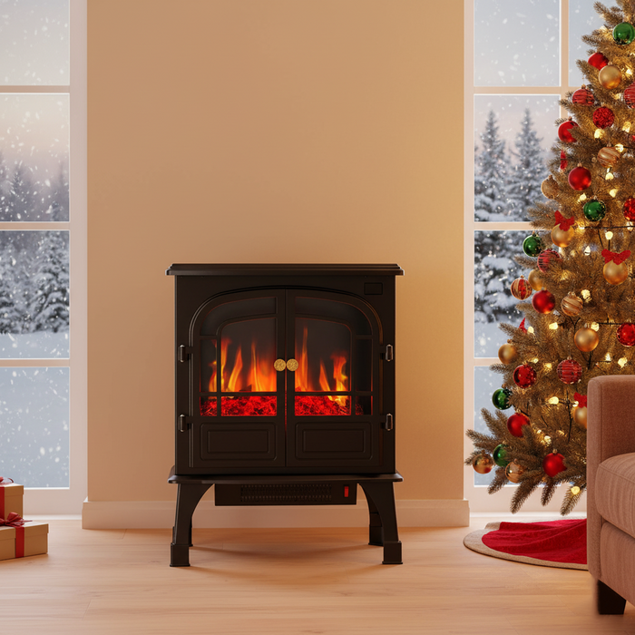 Beddle Freestanding Electric Fireplace Stove with Adjustable 3D Flame, Safe & Easy-to-Use Heater for Home Office, Compact Corner Design, Inky