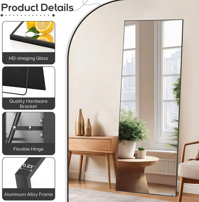 Bigleap 21"x64" Mirror Full Length, Body Wall Mirrors with Shatter-Proof Glass, Floor Standing, Hanging or Leaning, Large Tall Mirror with Stand Aluminum Alloy Frame for Bedroom Cloakroom