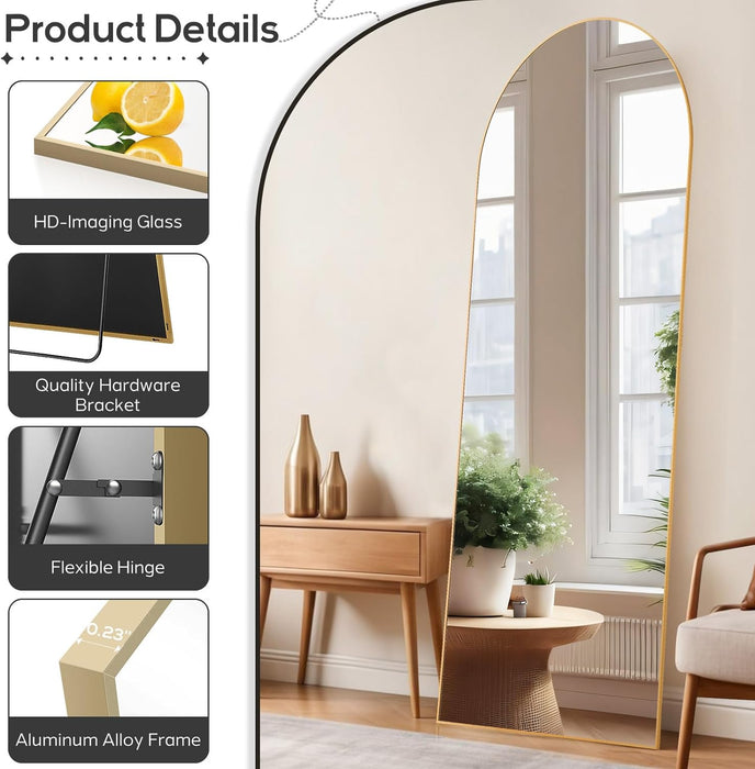 21"x64" Arched Mirror Full Length, Body Wall Mirrors with Shatter-Proof Glass, Floor Standing, Hanging or Leaning, Large Tall Arch Mirror with Stand Aluminum Alloy Frame for Bedroom Cloakroom