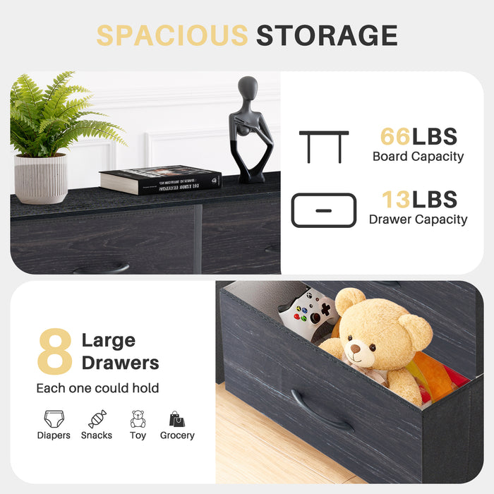 Bigleap 8-Drawer Dresser, Fabric Storage Tower for Bedroom, Hallway, Entryway, Tall Chest Organizer Unit with Fabric Bins,Black Wood