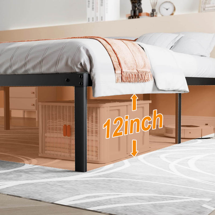 Bigleap Queen Size Bed Frame, Metal Platform Frames No Box Spring Needed, Heavy Duty with Storage Space, 14 Inches High, Sturdy Steel Slat Support, Black