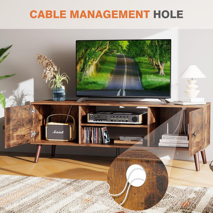 Bigleap TV Stand for 55 60 inch TV, Modern Mid Century Entertainment Center with Storage, Media Console Table 2 Cabinet, for Living Room, Office, Rust Brown