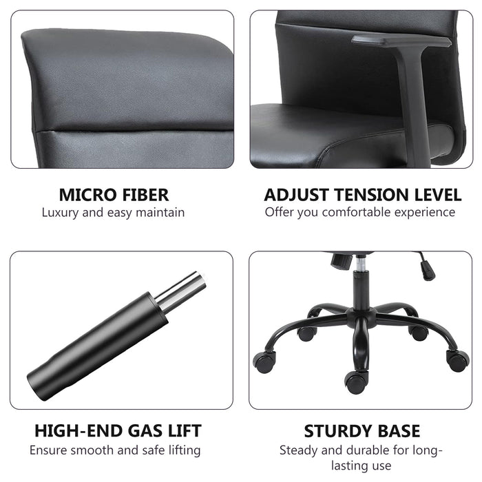 Office Chair High Back, Height Adjustable Rolling Swivel Ergonomic Computer Desk Chair with Arms, Faux Leather, Black
