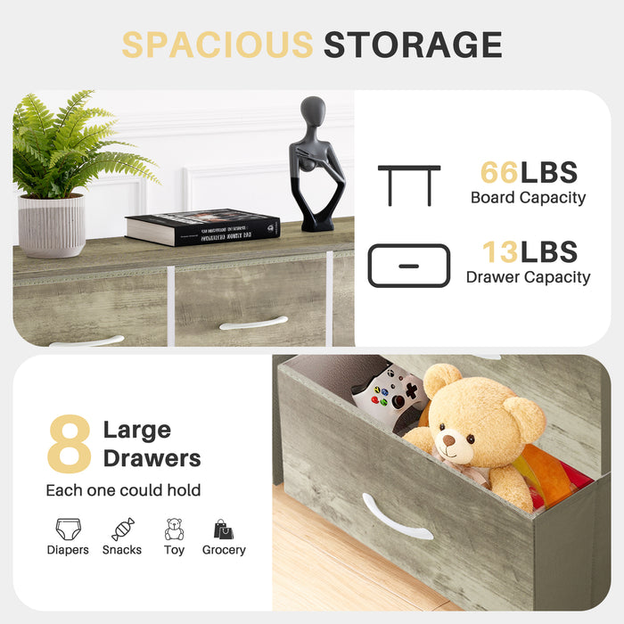 Bigleap 8-Drawer Dresser, Fabric Storage Tower for Bedroom, Hallway, Entryway, Tall Chest Organizer Unit with Fabric Bins,Oak