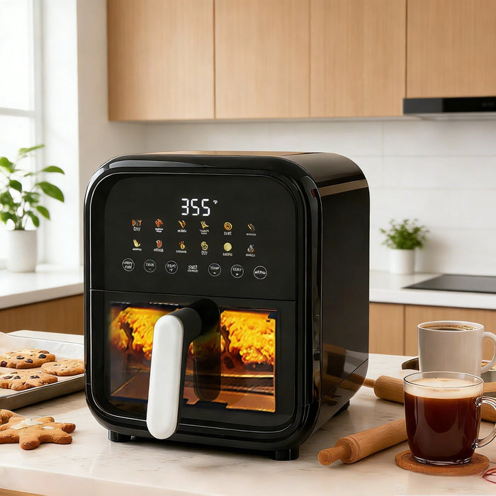 Sybels Air Fryer with Viewing Window, 6-Quart 12-in-1 Multi-Function Appliance for Air Frying, Roasting, Baking & Dehydrating,