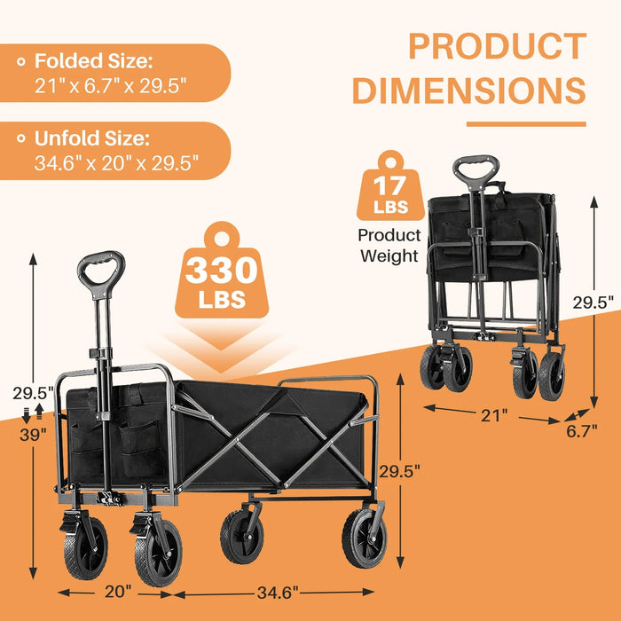 Beddle Foldable Cargo Wagon with All-Terrain Wheels, Portable Shopping Wagon Large Capacity Utility Cart, Heavy Duty Collapsible for Sand, Beach, Gardening