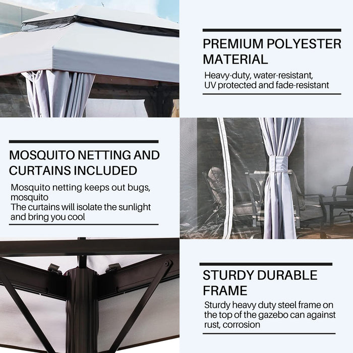 SIMENMAX 10x13 Ft Patio Gazebo,Outdoor Gazebo Canopy with Mosquito Netting and Curtains,Sturdy Soft Top Gazebo