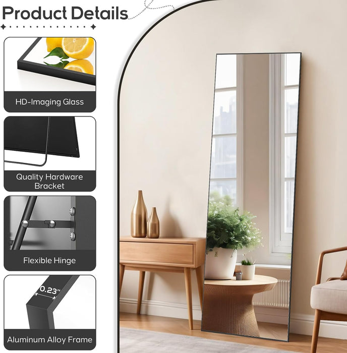 16"x59" Mirror Full Length, Body Wall Mirrors with Shatter-Proof Glass, Floor Standing, Hanging or Leaning, Tall Mirror with Stand Aluminum Alloy Frame for Bedroom Cloakroom