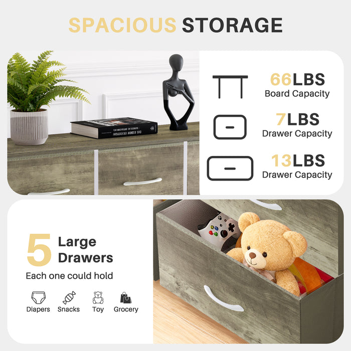 Bigleap 5 Drawers Dresser for Bedroom, Wide Dressers with Drawer Organizers, Chest of Drawers, Fabric Dresser for Living Room, Closet, Hallway,Oak