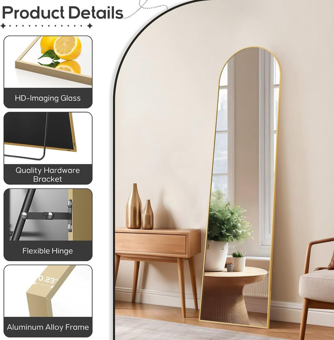 16"x59" Arched Mirror Full Length, Body Wall Mirrors with Shatter-Proof Glass, Floor Standing, Hanging or Leaning, Tall Arch Mirror with Stand Aluminum Alloy Frame for Bedroom Cloakroom