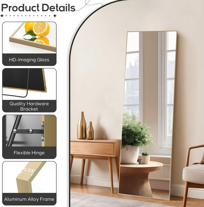 Bigleap 16"x59" Mirror Full Length, Body Wall Mirrors with Shatter-Proof Glass, Floor Standing, Hanging or Leaning, Tall Mirror with Stand Aluminum Alloy Frame for Bedroom Cloakroom