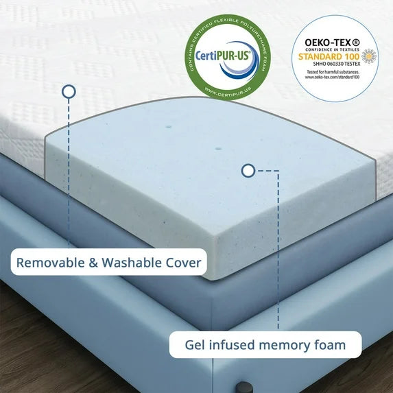 Sybels 2 Inch Full Size Gel Memory Foam Mattress with Cover, CertiPUR-US Certified