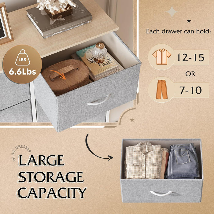Simenmax 4/5/7/8/9Dresser, Storage Drawers with Removable Fabric Bins, Fabric Closet Chests Organizer for Bedroom, Closet, Living Room, Light Gray