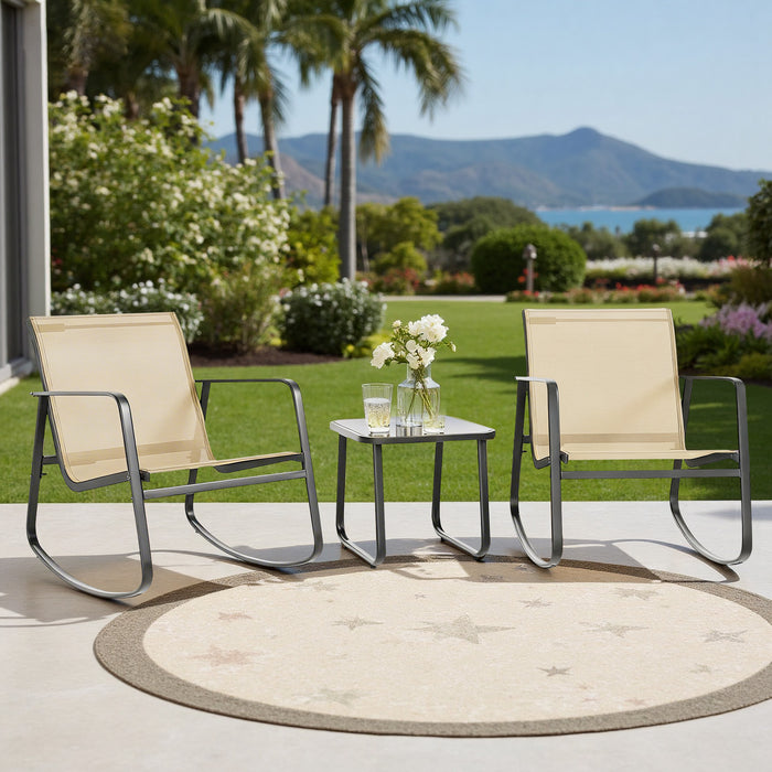 Bigleap 3-Piece Outdoor Rocking Chair Set with Table for Porch, Balcony, Poolside, Brown