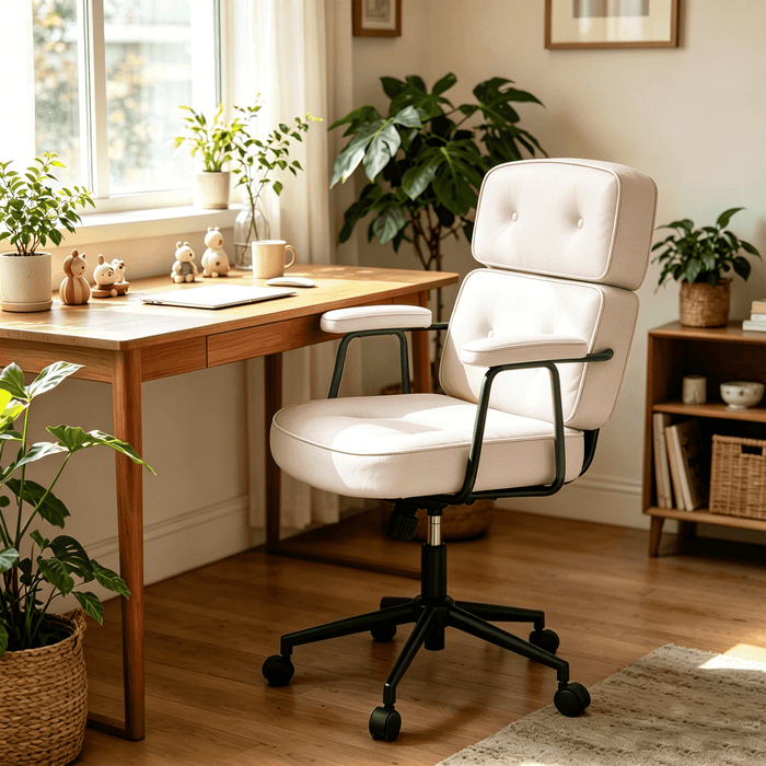 Blorly Luxury Executive Office Chair, Ergonomic High-Back Desk Chair with Double-Layered Lumbar Support, Adjustable PU Leather Computer Chair with Padded Armrests for Home Office, Conference, 300 lbs, Pink