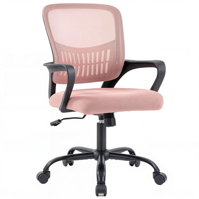 Taoset Mesh Office Chair, Mid Back Ergonomic Desk Chair with Lumbar Support & Adjustable Height, Swivel Wheels, Pink