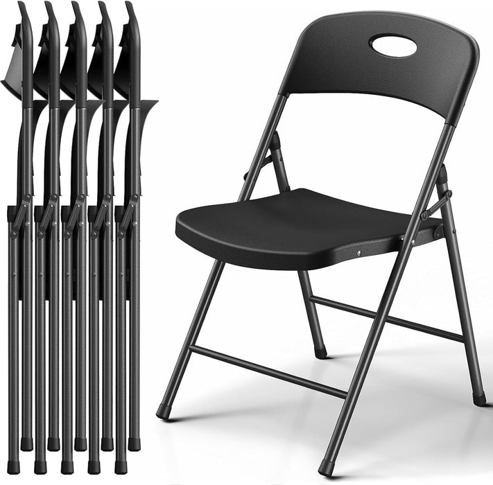 Simenmax 6 Pack Folding Chairs, Plastic Portable Dining Chiars for Home and Office, Wedding, Party, Camping,Black