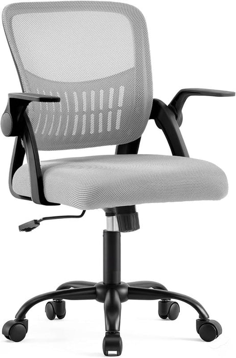 Simenmax Ergonomic Office Chair, Home Desk Computer Mesh Chair with Flip-Up Arms, Breathable Mid Back Chair for Small Spaces, Gray
