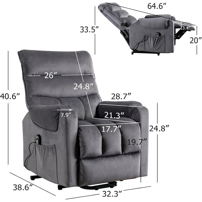 Power Lift Recliner Chair for Elderly, 32.3' Wide Lift Recliner Chair with Footrest and Side Pocket, Sofa Chair for Living Room with Overstuffed Armrest (Grey)