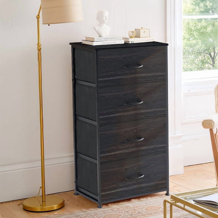 Bigleap 4 Drawer Dresser with Wood Top, Fabric Storage Tower & Tall Chest for Bedroom, Living Room, Hallway Organization,Black Wood