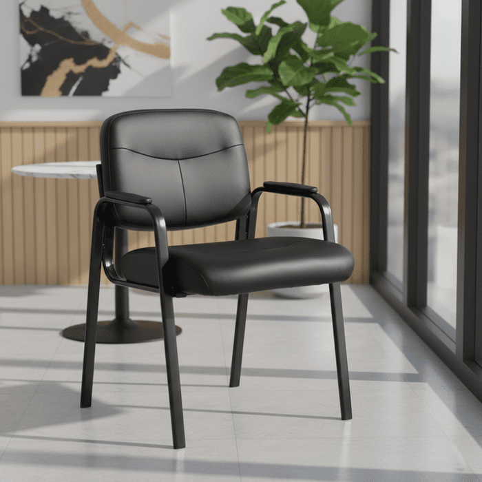 Blorly Waiting Room Chairs, 1 PCS Mid Back Office Guest Chair with Padded Arms for Home Office, Conference Reception, Lobby, Pu leather, Black