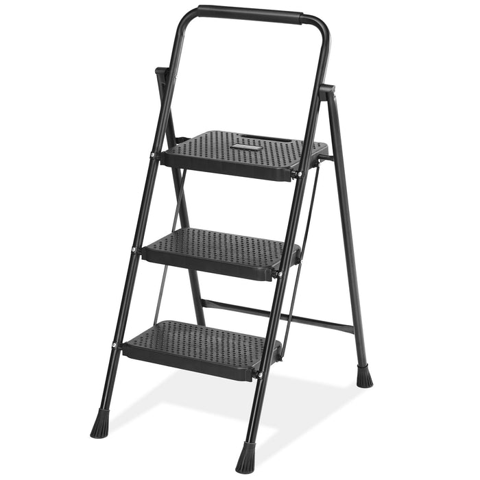 Taoset 3-Step Safety Ladder with Auto-Lock & Non-Slip Feet, Foldable Household Step Stool