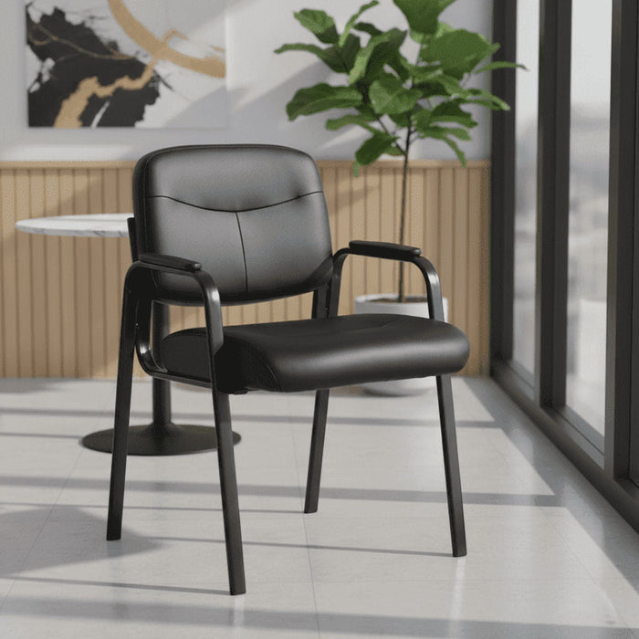 Taoset Waiting Room Chairs, 1 PCS Mid Back Office Guest Chair with Padded Arms for Home Office, Conference Reception, Lobby, Pu leather, Black
