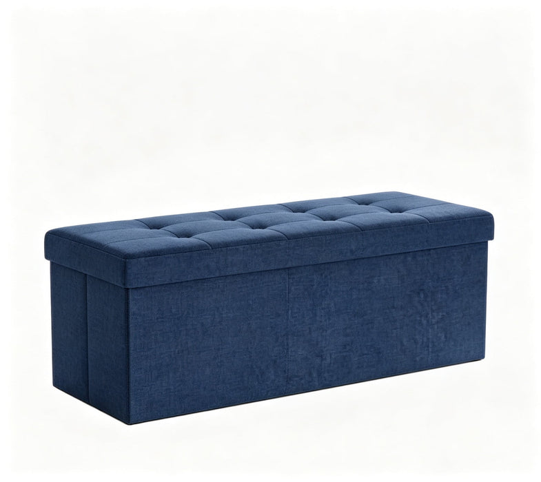 Taoset 43 Inch Folding Linen Storage Ottoman Bench, 42 Gallon Tufted Upholstered Footstool, Flip Top for Living Room, Bedroom, Blue