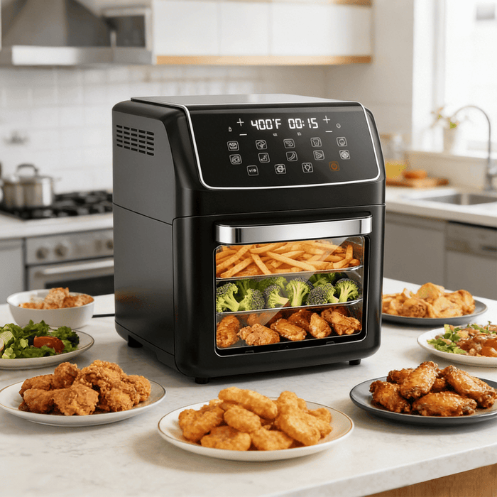 Taoset 12 QT Air Fryer Toaster Oven, View Windows and Timer with 10 Preset Cooking Modes, MAX 400鈩?for Crispy, 85% Less Oil, Fast Roast, Preheat, Shake, Bake