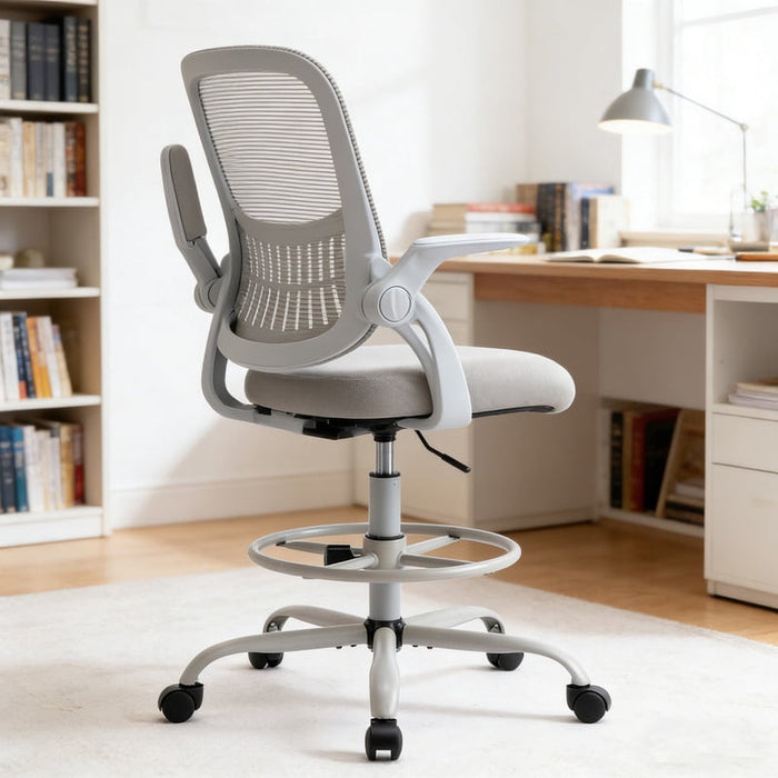 Simenmax Ergonomic Office Chair with Flip-Up Arms, Breathive Mesh Computer Desk Chair for Small Spaces, Home Office Task Chair with Storable Lumbar Support & Rocking Function, Gray