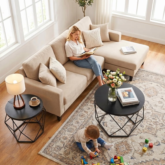 Aidoly 2-Piece Round Nesting Coffee Table Set with Hidden Storage, Modern Geometric Movable End Tables for Living Room