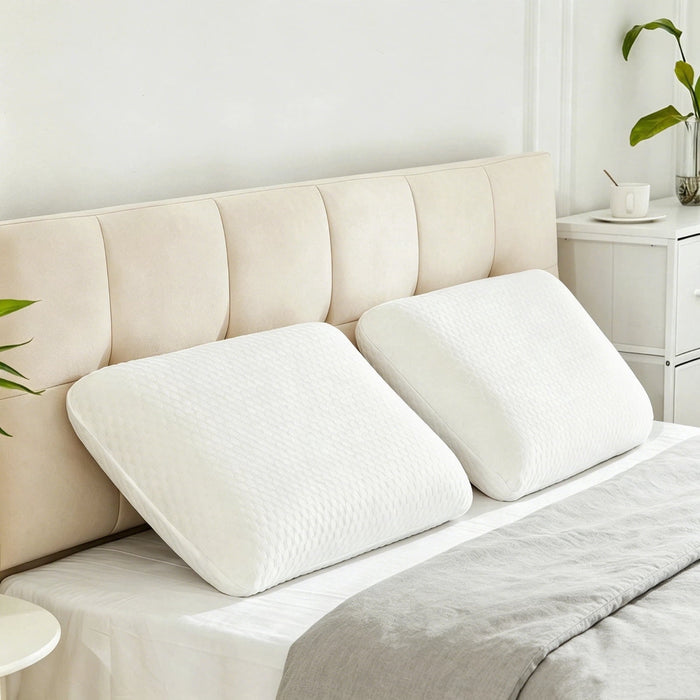 Memory Foam Pillows Set of 2, Detachable Washable Cover, Medium Firm Neck Support Pillow, Ideal for All Sleeping Positions, White, 24"D×16"W×4.7"H