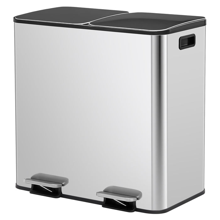 Blorly Kitchen Trash Can, 21.2 Gallon Garbage Can with Dual Inner Bins, 80 Liter Large Capacity Trash Can with Soft-Close Foot Pedal, Stainless Steel