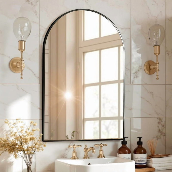 Simenmax 26''x38'' Arched Mirror, Wall Mounted Mirror Bathroom Mirror for Bathroom, Bedroom, Entryway, Living Room Wall Decor,Black