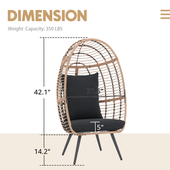 Beddle Egg Basket Chair, Large Wicker Lounger with Metal Stand & Cushion for Indoor/Outdoor Use