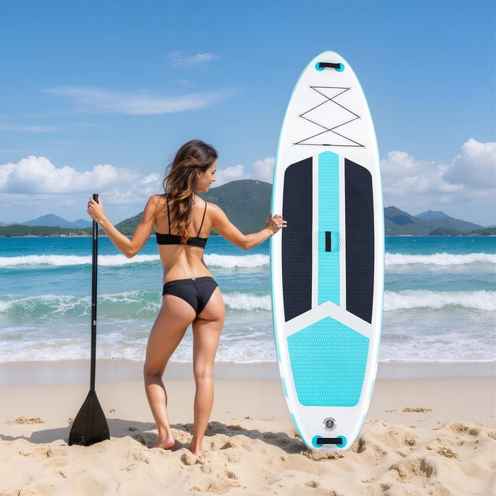Simenmax Inflatable Stand Up Paddle Board, 400lbs Capacity SUP with Non-Slip EVA Deck, Adjustable Paddle & Backpack, Premium PVC, GrayBlue