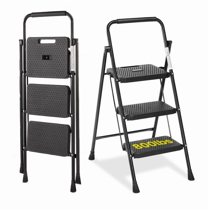 Betcozy 3 Step Ladder, Foldable Lightweight Step Stool, Anti-Slip Pedal, Rubber Handle, Automatic lock, Ladder for Home Kitchen, Living room, Office