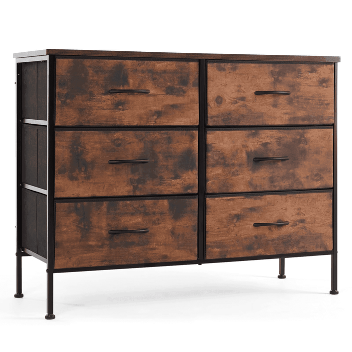 Taoset 6-Drawer Fabric Dresser with Wood Top - Compact Storage Cabinet for Bedroom and Living Room, Brown