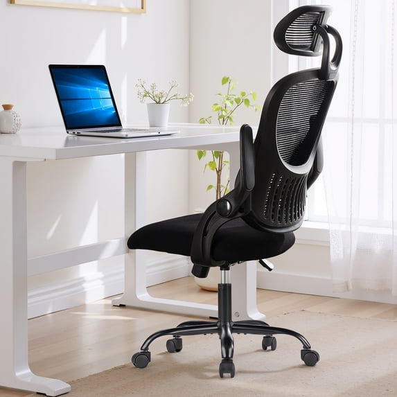Ergonomic Office Desk Chair, High-Back Mesh Computer Chair with Adjustable Headrest, Lumbar Support, Flip-Up Armrests, Swivel Rolling Task Chair for Home Office
