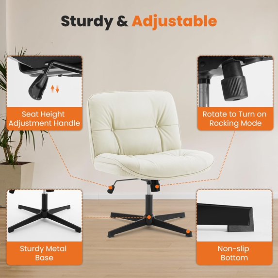 Criss Cross Chair, Armless Office Desk Chair, Wide Seat No Wheels, Height Adjustable Comfy Computer Task Swivel Chair