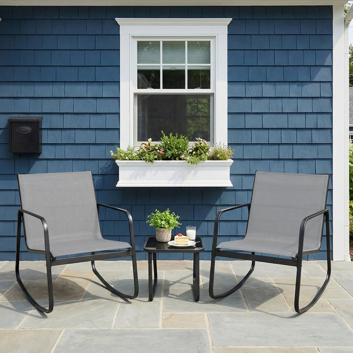 Blorly Outdoor Patio Furniture Set, Rust-Proof Steel Bistro Set with Breathable Textilene Fabric, All-Weather 3-Piece Chairs for Balcony, Backyard, Garden and Poolside(Gray)