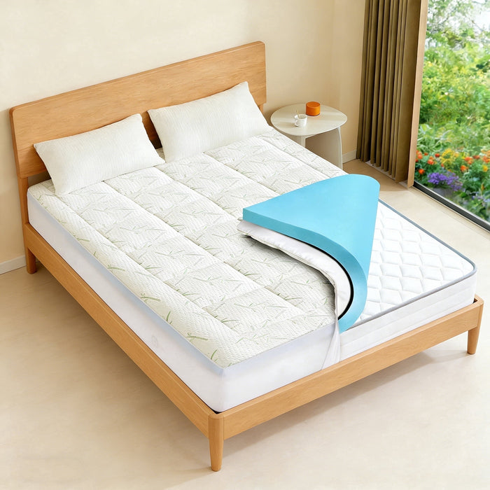 Nextay Dual-Layer Mattress Topper Gel Memory Foam Pressure Relief with Removable Soft Cover for Bedroom, RV, Camper, Queen Size