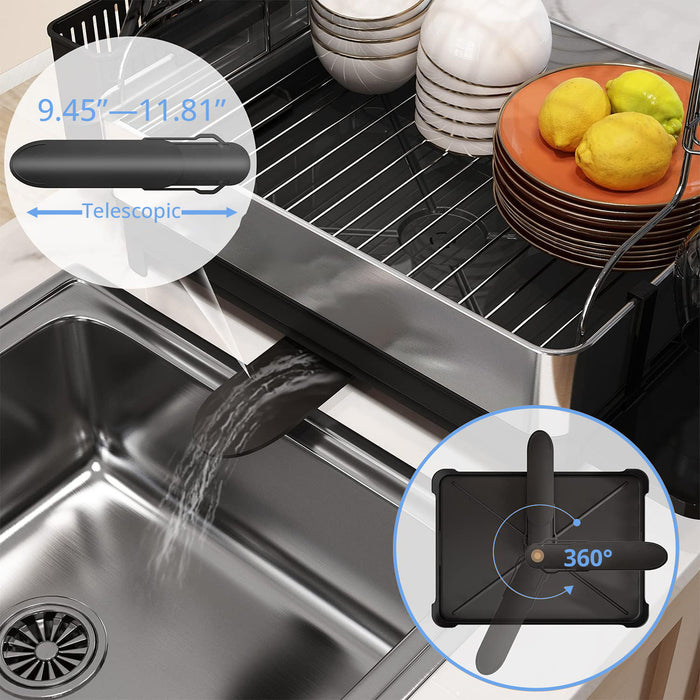 2-Tier Stainless Steel Dish Drying Rack, Extra Large Capacity Dish Rack and Drainboard Set with Cutlery Holder for Kitchen Counter