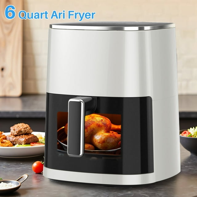 Air Fryer, 6-Quart Smart Air Fryer, 12-in-1 Functions - Air Fry, Roast, Reheat, Dehydrate, Bake, Steam, and More, 400Â°F Max Temperature, Silver