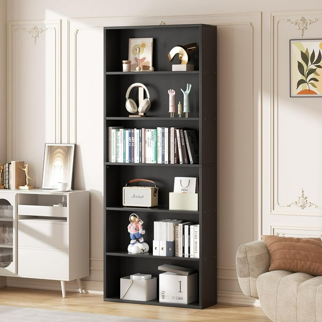 5~6 Tier Bookcase,Tall Bookshelf Storage Wall Shelf Organizer Display StandBook Shelf, Corner Storage Organizer, Retro Brown