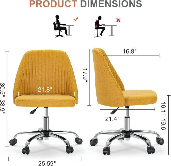 Sybels Modern Office Chair: Armless Swivel Desk Chair with Wheels, Adjustable Height Rolling Task Chair for Home, Dorm，Yellow