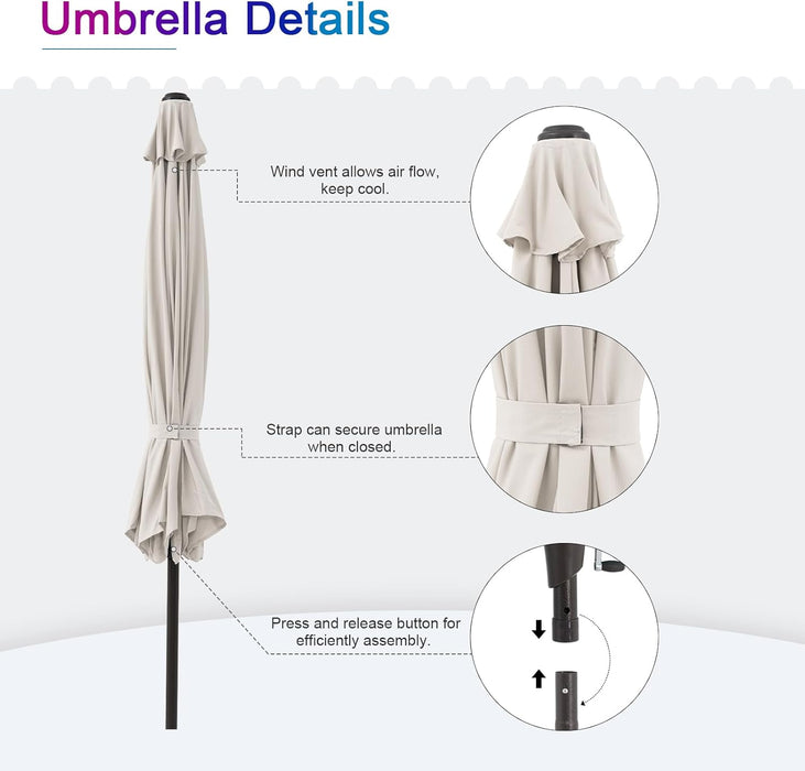 Dozzle 9 ft Patio Umbrella with Tilt & Crank, 8-Rib Outdoor Market Umbrella for Table, White