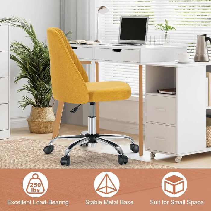 Sybels Modern Office Chair: Armless Swivel Desk Chair with Wheels, Adjustable Height Rolling Task Chair for Home, Dorm，Yellow